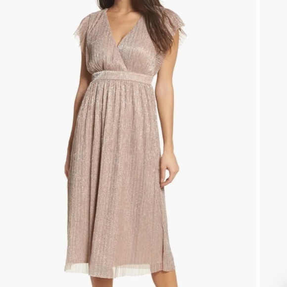 Chelsea28  Women’s Pink Peach Metallic Midi Dress size S - Picture 1 of 12